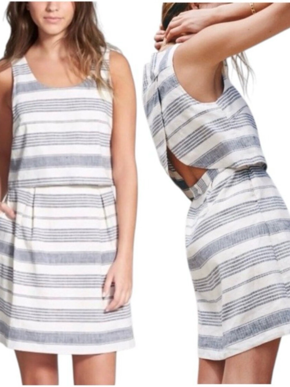 Madewell Navy & Cream Striped Popover Cutout Dress, Size 4